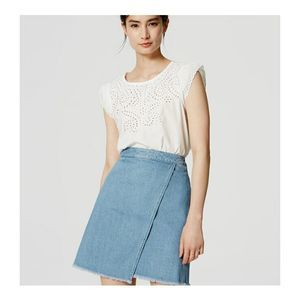 LOFT  Denim Jean Skirt 28 Faux Wrap Frayed